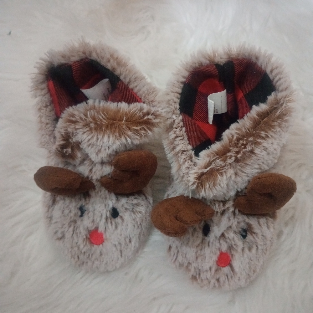 Cozy Brown Reindeer Kids Slippers